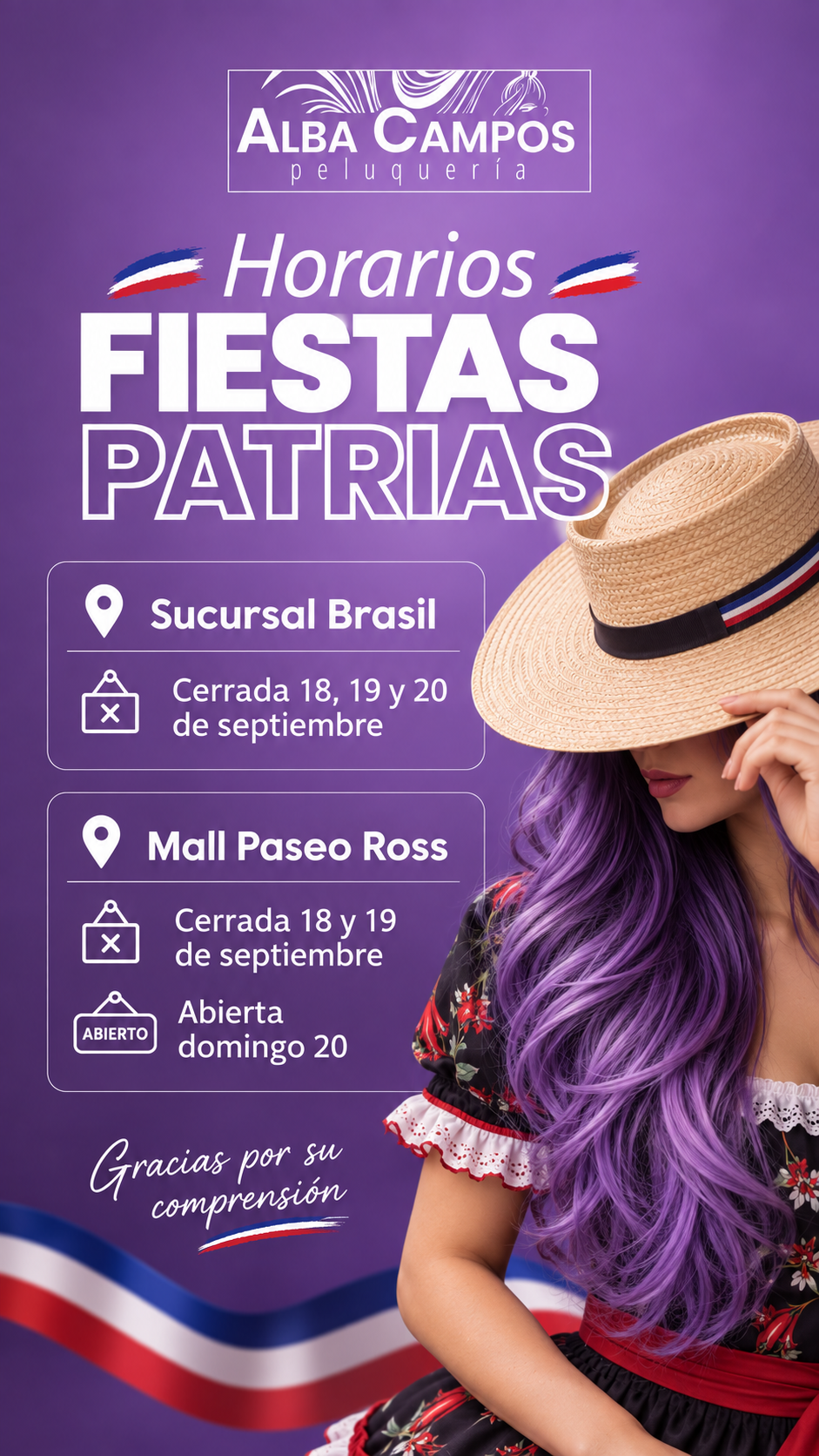 Horarios Fiestas Patrias Alba Campos